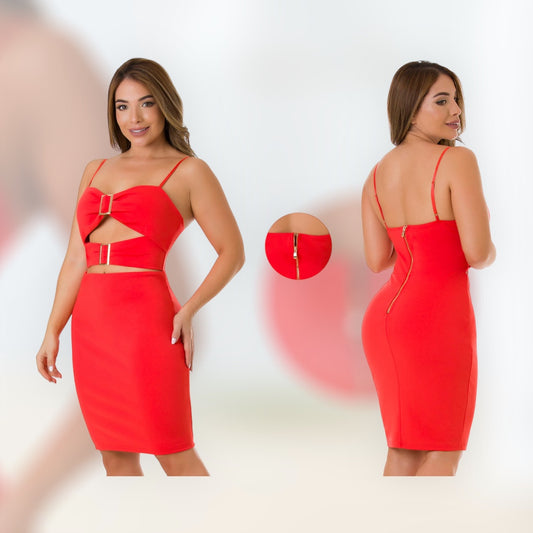 Vestido Midi Ajustado Con Escote Sexy