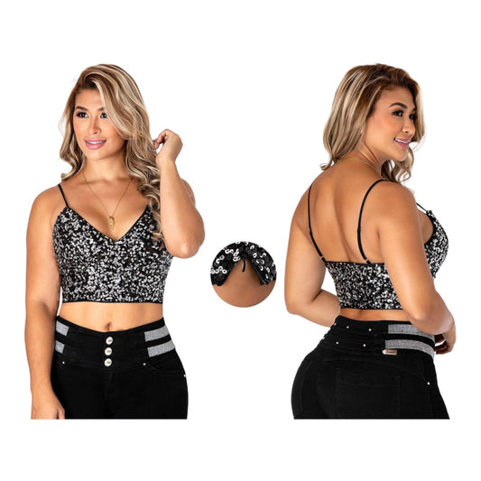 Top corto con lentejuelas