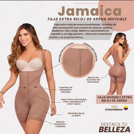 Faja JAMAICA A P Cocoa 100% COLOMBIANO sin costura en el área de los glúteos,Extras Reloj de Arena(Alta Compresión).